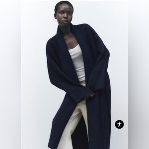 Zara SOFT KNIT OPEN COAT Navy Blue Size M